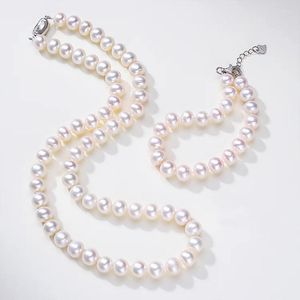 Ketten YKNRBPH Süßwasserperlen-Halskette und Armband-Set für Mama, 8–9 mm rund, makellos, zweiteiliges Muttertagsgeschenk