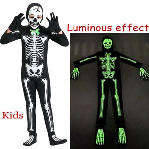 Children's Halloween Skull Skeleton Bodysuit Nightglow Jumpsuit Carnival Makeup Ball Party Cosplay Halloween Costumes for Kidscosplay