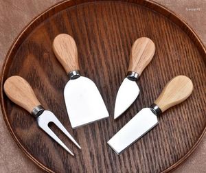 Forchette 50 Set 4 pezzi / set Coltelli Set Bard Manico in quercia Kit coltello da formaggio Utensili da cucina Accessori utili