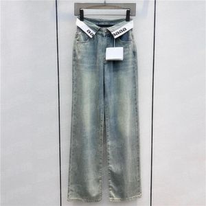 Flanging carta calças jeans para mulheres designer de moda denim calça estilo rua perna reta jean 300a