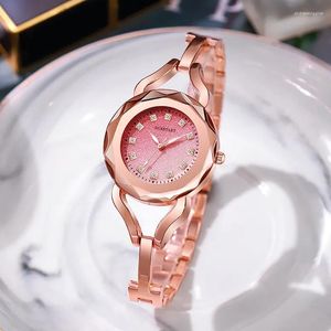 Armbanduhren Damen-Edelstahluhr, koreanisches Armband, Quarzuhren, modisch, lässig, Roségold-Tropfen