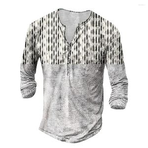 Mäns casual skjortor retro bomull t-shirt vertikal 3d tryckt sommar överdimensionerad topp långärmad knapp-ner skjorta
