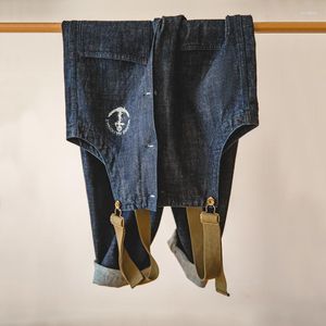 Jeans masculinos maden carga salopette homme macacão americano vintage marinha macacão primavera e outono denim perna reta tendência calça