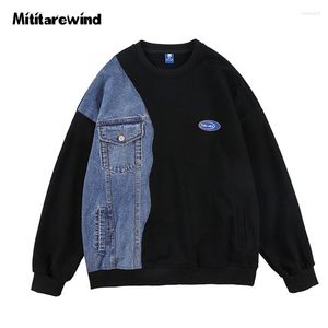 Ternos masculinos roupas personalizadas homens jeans retalhos em torno do pescoço moletom casual algodão vintage y2k pulôver rosa hoodies designer