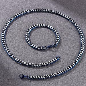 Catene 8MM Cuban Link Curb Collana a catena Set di bracciali per uomo Collane da uomo in acciaio inossidabile blu dorato Bracciali Uomo Ac280I