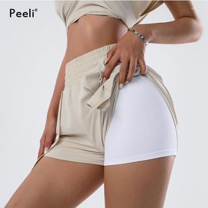 Active Shorts Spandex Sports With Phone Pockets Loose Yoga Women Clothing High Waist Gym Athletic Workout Leggings Woman
