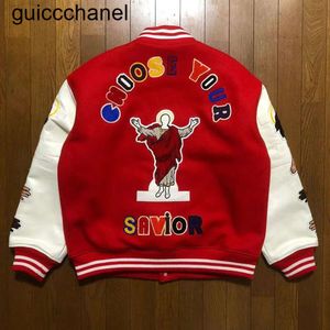 New 23ss Men Designer Jacket Jesus Embroidery Saint Baseball Streetwear Patchwork Letter Asap Rocky Harajuku College Varsity Bomber Coat Couples hoodie