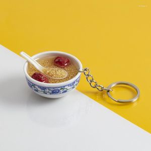 Nyckelringar Simulering Matnyckelkedjor Alla typer av gröt Keychain Chinese Style Bowl Mini Bag Pendant