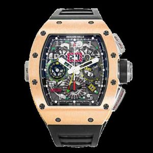 Relógios de pulso suíços Richardmill Relógios mecânicos Mens RM1102 Mens Watch Rose Gold Calendário Mês Duplo Fuso Horário Automático Mecha WNY70