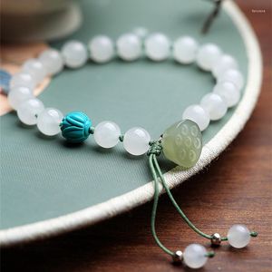 Link pulseiras natural hetian jade branco lótus de alta qualidade artesanal frisado contas cristal pulseira moda
