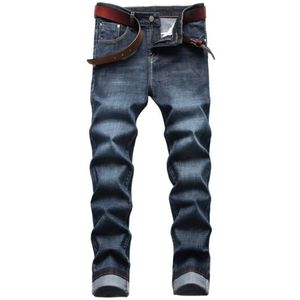 Men's Jeans Men Striaght Fit Classic Navy Blue Denim Pants Male Smart Casual Long Elastic Size 42238O