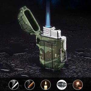 Lighters Outdoor Waterproof Camouflage Torch Lighter Cool Lanyard Survival Camping Gadgets Refillable Butane No Gas Windproof Gun Lighters K9JT