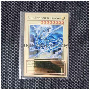 Yuh Carte in metallo dorato Yu-Gi-Oh Carta da collezione in lega Occhi azzurri Obelisco magico oscuro Slifer Ra Regalo di compleanno di Natale per bambini Y1212 Drop Deli