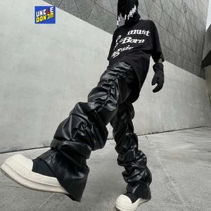 Men's Pants Pleated Leather Men Motorcycle For Street Wear faux leather pants men HIP HOP cargo 231009