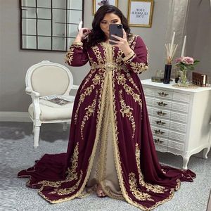 LORIE Elegant Moroccan kaftan Evening Dresses Burgundy Embroidery Beading Women Party Wear Formal Gowns Kaftan Dress Plus Size LJ2233v