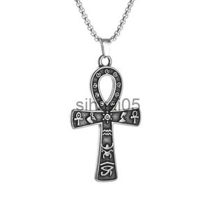 Pendant Necklaces Ancient Egyptian Symbol Ankh Cross Pendant Stainless Steel Necklace Religious Amulets Jewelry Gift Accessories For Men And Women x1009