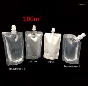 Vattenflaskor 1000pcs/parti 100 ml Stand Up Drinking Package Transparent Pout Bag White Doypack Spout Pouch Bags For Beverage Milk SN2403