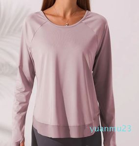 Luluwomen, женские спортивные футболки, топы для йоги, свободная одежда с длинными рукавами для фитнеса, новая мода для девочек, черный, синий, зеленый