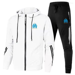 Homens Tracksuits Mens Jaqueta Com Capuz Terno DROIT AU MAS Marselha Treino Fãs Sportswear Jaquetas Calças 2 Pcs Jogging Sweater Set Est Logo