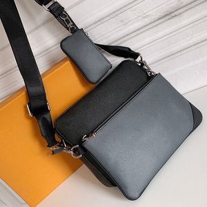 10A Multi Pochette Akcesoria torebki mężczyzn 3PCS Trio skórzane czarne kwiaty Messenger Torebka krzyżowa torba zakupowa zwykła torebka na ramię