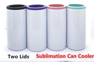 DIY SUBLIMATION 12oz Can Cooler Slim Can Isolator rostfritt stål Tumbler Vakuumisolerad flaska kall isolering kan två lock