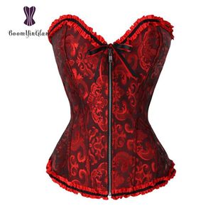 Front Zip Slimming Waist Shaper Lace Up Women Bustier Plus Size Body Shapewear Pleated Boned Corset Overbust With G String 819# MX296E