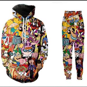 Bütün-Yeni Moda Erkekler Kadın Karikatürü Tamamen 90'ların Sweatshirt Joggers Komik 3D Baskı Unisex Hoodies Pants ZZ016310N