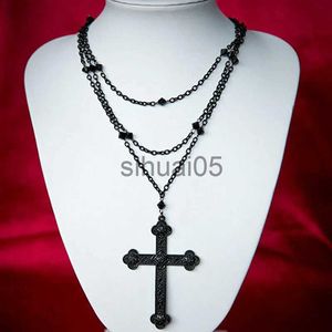 Pendant Necklaces Vintage Fashion Hot Selling Halloween Black Gothic For Women Multi-Layered Cross Necklace Jewelry Halloween Gift x1009