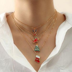 Ожерелья с подвесками, 4 шт., эмалированное рождественское ожерелье с подвесками для женщин, многослойные украшения в виде колокольчика, оптовая продажа