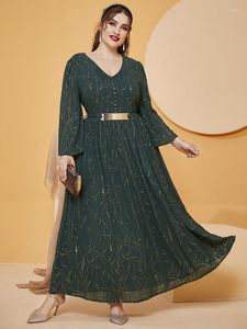 Plus Size Dresses Women Maxi 2023 Spring Formal Luxury Sequin Chic Elegant Long Sleeve Muslim Turkish Evening Party Clothing
