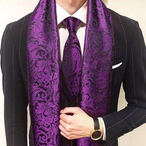 Шарфы Модный мужской шарф Фиолетовый жаккардовый Пейсли 100% шелковый галстук Осень-зима Повседневный деловой костюм Комплект рубашек Barry Wang1267P