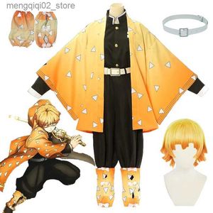 Theme Costume Anime Agatsuma Zenitsu Cosplay Demon Slayer Cosplay Come Kimono Wig Full Set Adult Child Halloween Carnival Party Come Q240307