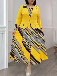 Work Dresses Summer Two Piece Sets Womens Striped Printed Long Elegant Peplum Jacket Office Lady Professional Outifits 4XL