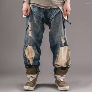Erkekler Kotu Orijinal Tasarım Mekanik Stil Çok Çantalı Fermuarı Ayarlanabilir Gevşek Yıkanmış Kirli Yıkama Geniş Bacak Pantolon