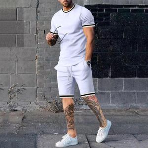 Fatos masculinos verão cor sólida roupas esportivas 2 conjuntos de roupas respiráveis estilo 3d impresso camiseta terno shorts
