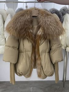 Mulheres para baixo parkas annsirgra jaqueta de inverno casaco de pato branco feminino casacos de pele real super grande gola com manga de malha moda 231009