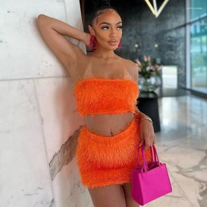 Skirts 2 Piece Sets Summer Sexy Women Dress Set Bodycon Strapless Tube Top And Mini Night Club Streetwear Solid Outfits Y2K