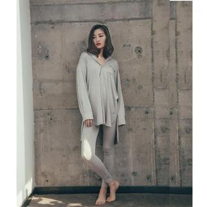 Pyjamas Set Women Modal Autumn New Sling Byxor Three-Piece Sleepwear Suit Home Service Wind Loose Shirt Nightdress Nightwear1289o