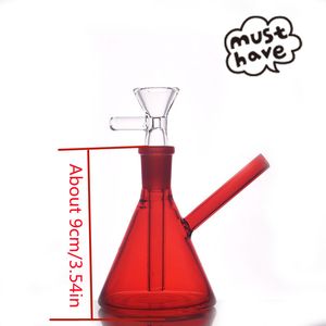 Partihandel Mini Red Colorful Hosah Proteable Glass Beaker Bong Heady Water Dab Rig Bongs Pipe med 14 mm MANA DOWN SSTEM Tobakskål
