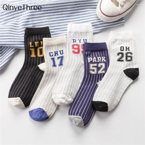 Women Socks Number Patterned Striped Campus Art Fashion Street Dance Skateboard Sport Cotton Autumn Winter Dropship