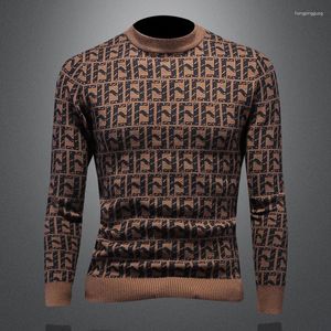 Erkek Sweaters Yüksek kaliteli geometrik baskılı kazak otum kış moda lüks örgü sıradan ince fit sıcak yün kazak