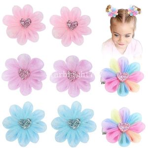 Baby Girls Tulle Barrette Kids Colorful Flower Barrettes Children Princess Cute Hairpins Hair Clip Hair Accessory