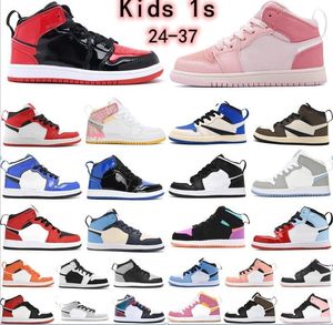 kids shoes 1s toddler 1 shoe Children boys basketball black mid sneaker Chicago designer blue trainers baby kid youth infants Sports Athletic size 24-37