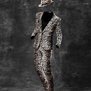 Ternos masculinos moda slim fit um botão blazers para homem marca de alta qualidade boate leopardo jaqueta calças mostrar casacos