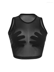 Kvinnors tankar modedesign kvinnor sexig se genom tank tops ärmlös väst finger grafisk transparent gröda y2k gotisk streetwear 2023