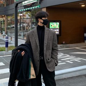 Men's Suits Winter Korean Version Thousand Bird Plaid Woolen Suit Jacket Casual Short Top Men Clothing Handsome Overcoat