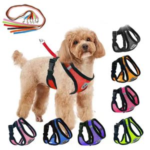 Dog Collars Leashes Dogs Puppy Harness Collar Cat Dog Adjustable Vest Walking Lead Leash Soft Breathable Polyester Mesh Harness for Small Medium Pet 231009