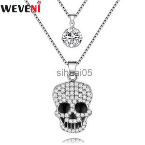 Pendant Necklaces WEVENI Statement Punk Skull Necklace Rhinestone Chain Pendant Collar Halloween Jewelry Gift For Women Fashion Girl Accessories x1009