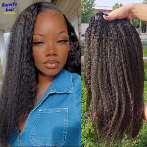 Synthetic Wigs 30 32 40Inch Brazilian Kinky Straight Human Hair Bundles Remy 134Pcs Wefts Yaki 231007