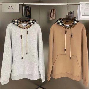 Men's Hoodies Sweatshirts Plaid hooded pullover solid color stitching casual drawstring kangaroo pocket female jacket CHG2310092-12 megogh